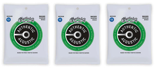 Martin MA550S Marquis Silked Acoustic Guitar Strings Phosphor Bronze Medium 13-56 (3-Pack)