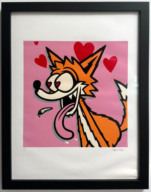 MAU MAU - Love Fox (Wood Cut Print) - A/P 2/3 Pink [FRAMED]