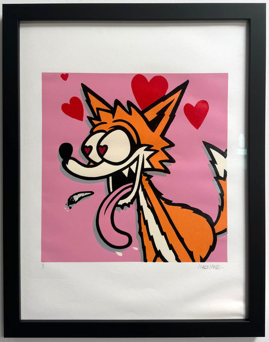 MAU MAU - Love Fox (Wood Cut Print) - A/P 2/3 Pink [FRAMED]