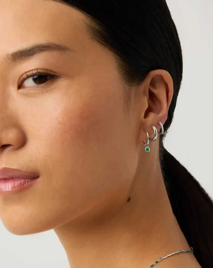 May Birthstone Mini Charm Hoop Earrings | Sterling Silver/Green Onyx Earrings Missoma