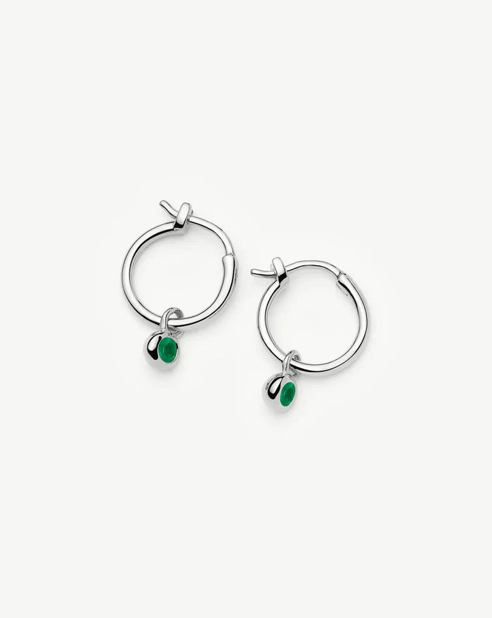 May Birthstone Mini Charm Hoop Earrings | Sterling Silver/Green Onyx Earrings Missoma