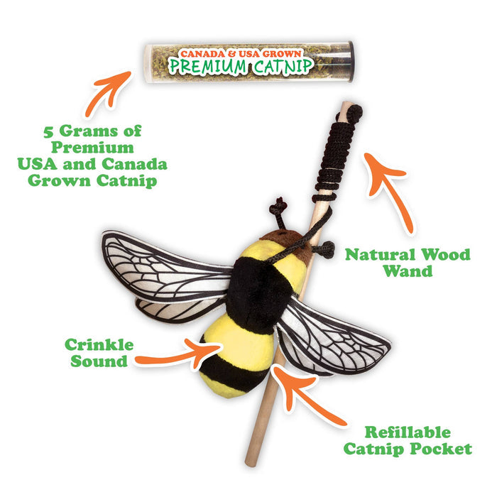 Meowijuana Get Buzzed Bee with Wand Cat Toy - Dog.Dog.Cat.
