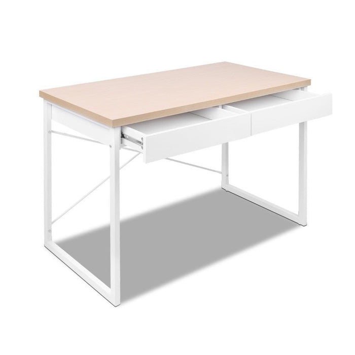 Metal Desk with Drawer - White with Wooden Top -Home Living Store - -