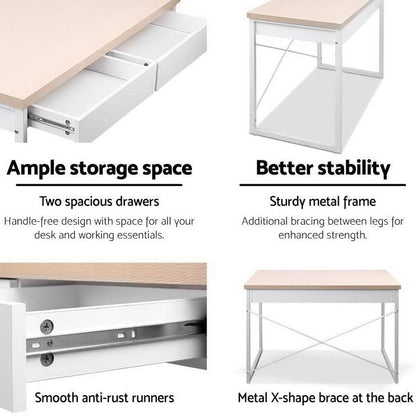 Metal Desk with Drawer - White with Wooden Top -Home Living Store - -