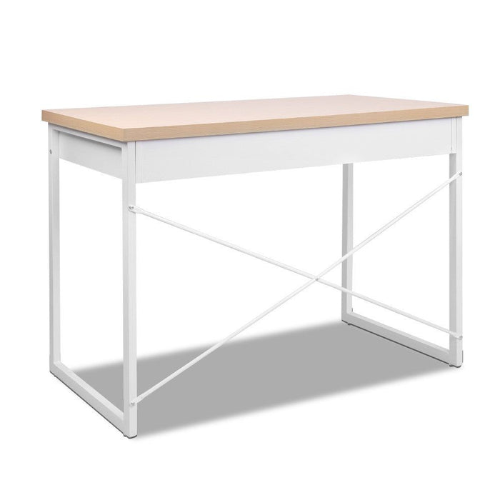 Metal Desk with Drawer - White with Wooden Top -Home Living Store - -