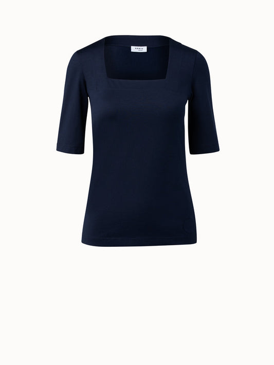 Modal Stretch Top with Square Neck - navy