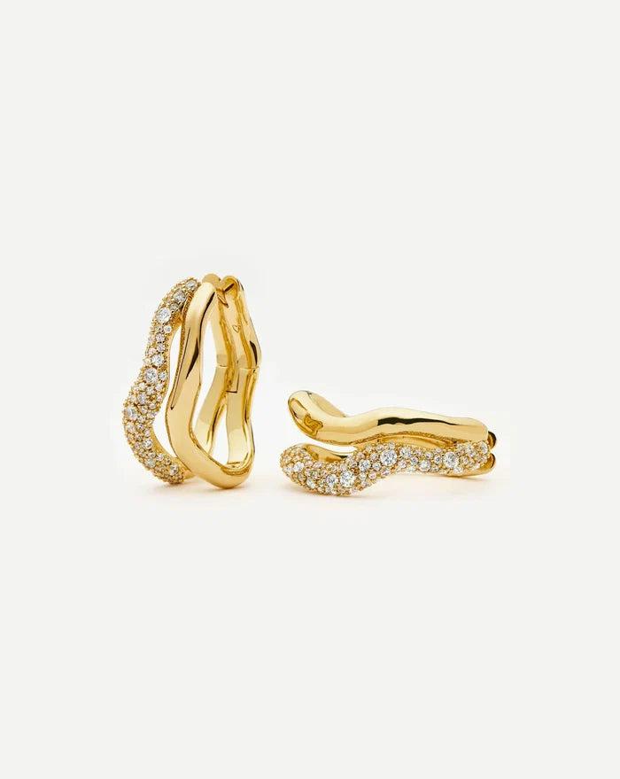 Molten Snow Double Medium Hoop Earrings | 18k Gold Plated/Cubic Zirconia Earrings Missoma