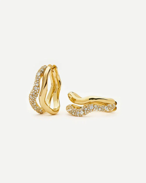 Molten Snow Double Medium Hoop Earrings | 18k Gold Plated/Cubic Zirconia Earrings Missoma
