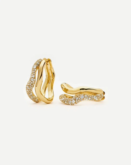 Molten Snow Double Medium Hoop Earrings | 18k Gold Plated/Cubic Zirconia Earrings Missoma