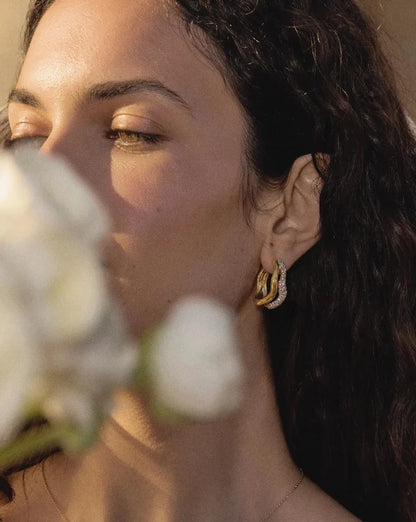 Molten Snow Double Medium Hoop Earrings | 18k Gold Plated/Cubic Zirconia Earrings Missoma