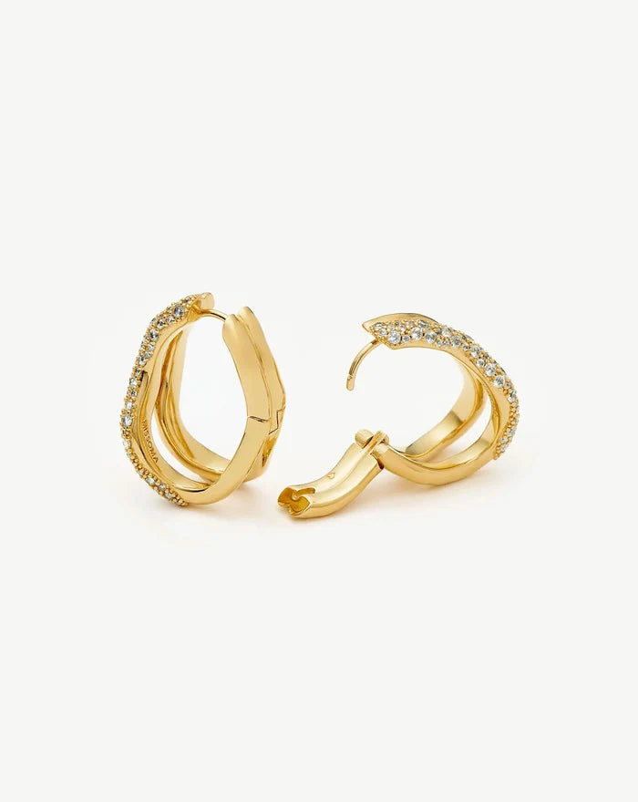 Molten Snow Double Medium Hoop Earrings | 18k Gold Plated/Cubic Zirconia Earrings Missoma