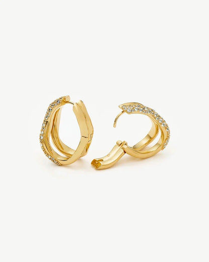 Molten Snow Double Medium Hoop Earrings | 18k Gold Plated/Cubic Zirconia Earrings Missoma