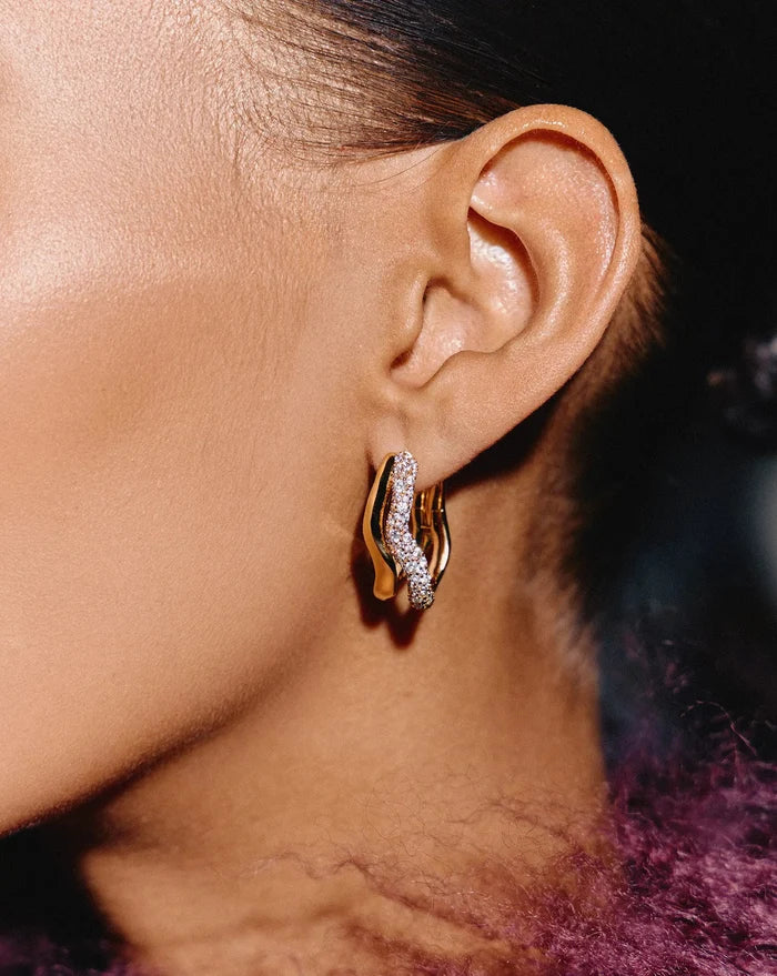 Molten Snow Double Medium Hoop Earrings | 18k Gold Plated/Cubic Zirconia Earrings Missoma