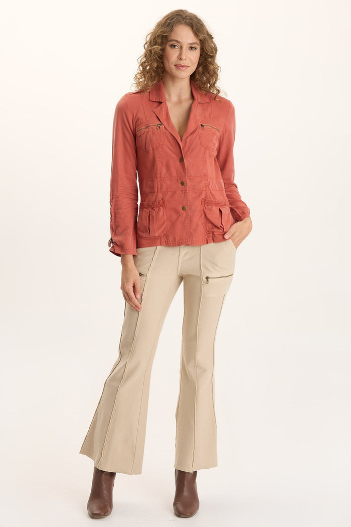 XCVI Ninian Twill Knit Zipper Pocket Flared Pant