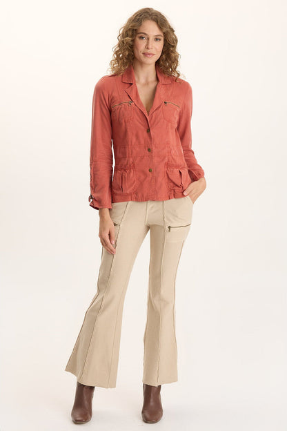 XCVI Ninian Twill Knit Zipper Pocket Flared Pant