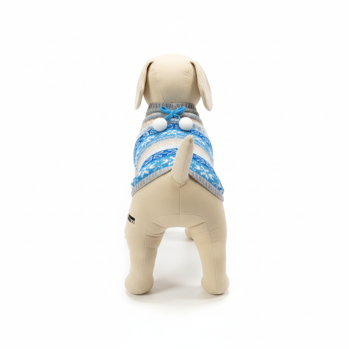 Small Dog in Norwegian Sweater - Back View Showing Pom Poms