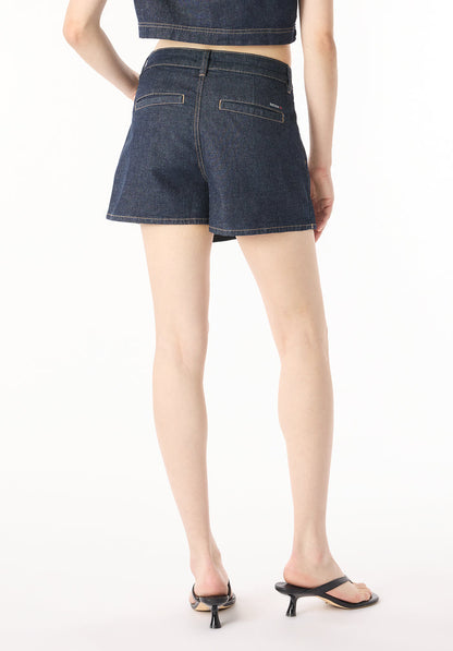Buffalo Women Shorts Navy Denim Skorts/Scooters Stretch Mini Skirt Button Closure