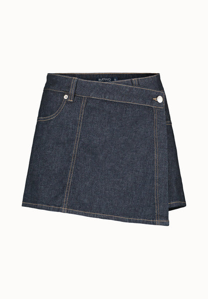 Buffalo Women Shorts Navy Denim Skorts/Scooters Stretch Mini Skirt Button Closure