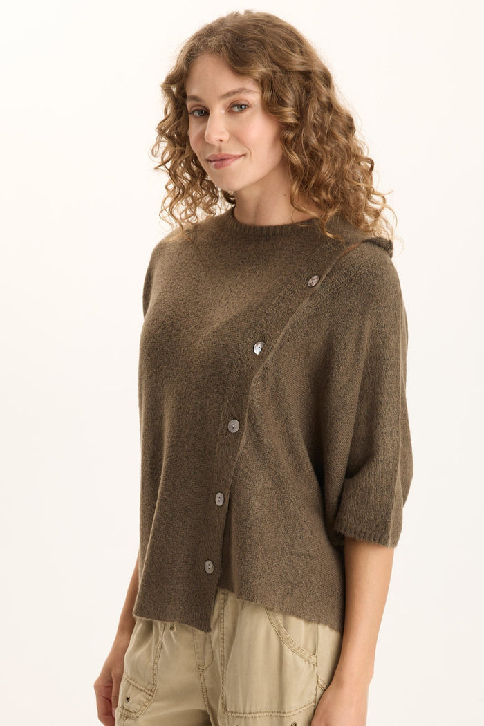 XCVI Osiris Asymmetrical Button Detail Knit Poncho