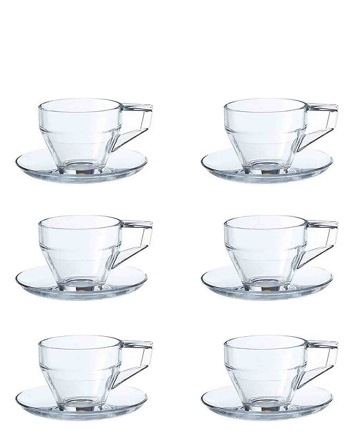 Pasabahce 12 Piece Shiny Teacup & Saucer Set - Clear