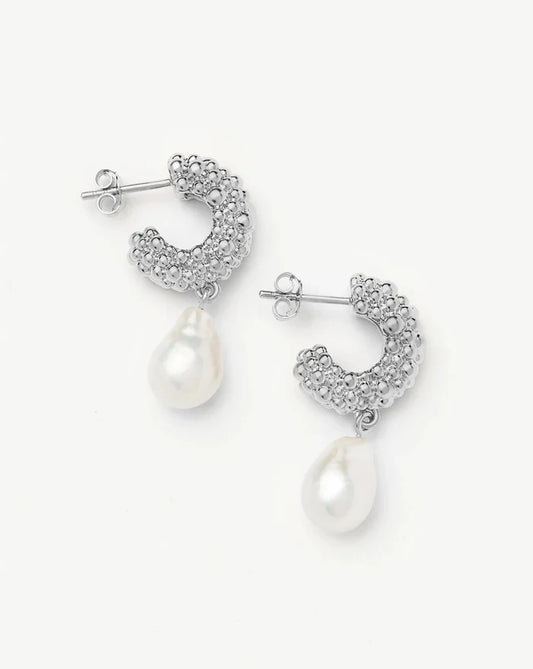 Pearl Baya Charm Hoop Earrings | Silver Plated/Pearl Earrings Missoma