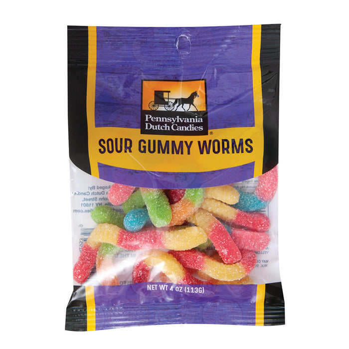 Pennsylvania Dutch Co. Sour Neon Worms Gummy Candy Peg Bag - 12 Count