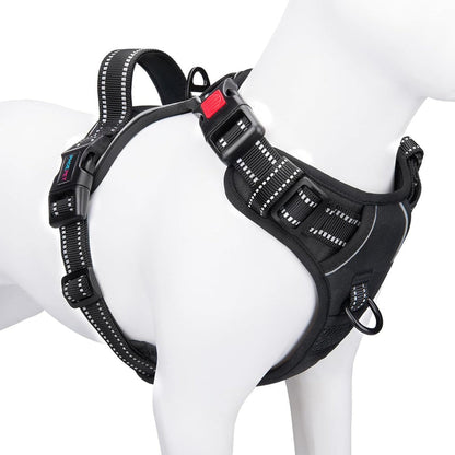 PHOEPET No Pull Dog Harnesses For Small Dogs Reflective Adjustable Front Clip Vest With Handle 2 Metal Rings 3 Buckles S Black