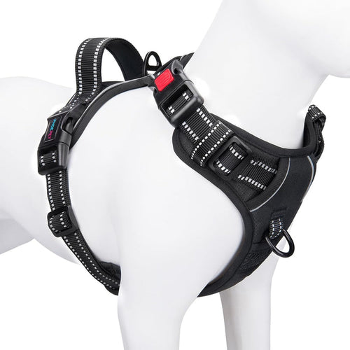 PHOEPET No Pull Dog Harnesses For Small Dogs Reflective Adjustable Front Clip Vest With Handle 2 Metal Rings 3 Buckles S Black
