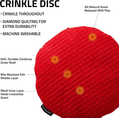 Playology Plush Crinkle Disc dog toy, Large size, with an all-natural beef scent - Dog.Dog.Cat.
