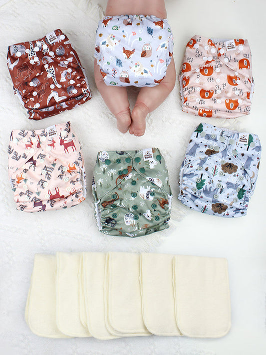 POCKET DIAPER 3.0 WITH INSERTS - 6 PACK(Animals in The Forest)