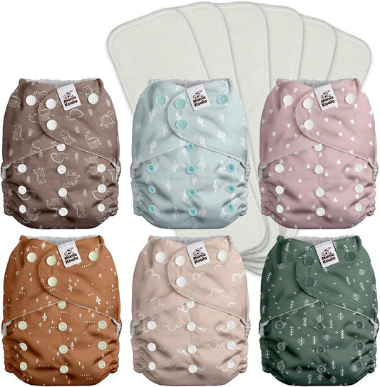 POCKET DIAPER 3.0 WITH INSERTS - 6 PACK(Simply Neutral-Suede Cloth Lining)