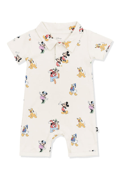 Polo Shortall with Mickey Mouse and Friends print on an oat background