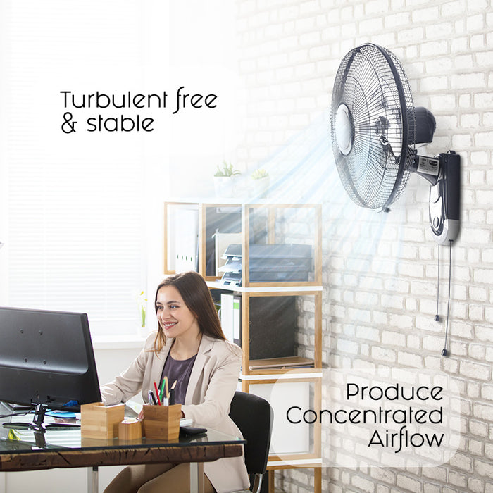 PowerPac 16" Wall Fan – Adjustable Tilt, Wide Oscillation, Safe & Easy Installation, Thermal Protection, 3-Speed, black, PPWF40