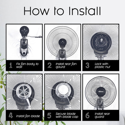 PowerPac 16" Wall Fan – Adjustable Tilt, Wide Oscillation, Safe & Easy Installation, Thermal Protection, 3-Speed, black, PPWF40