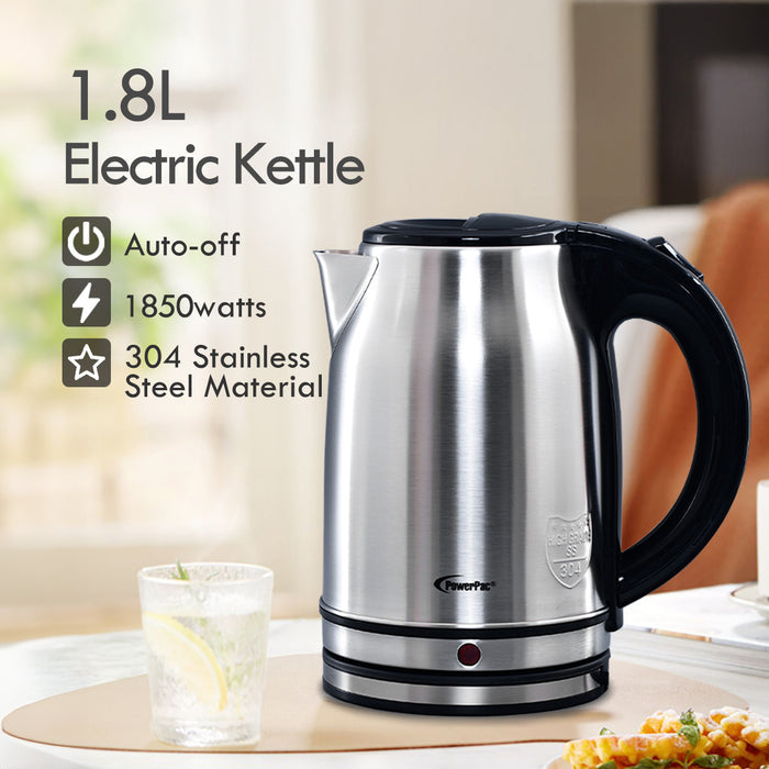 PowerPac Electric Kettle, Cordless Kettle Jug 1.8L Stainless Steel (PPJ2003)