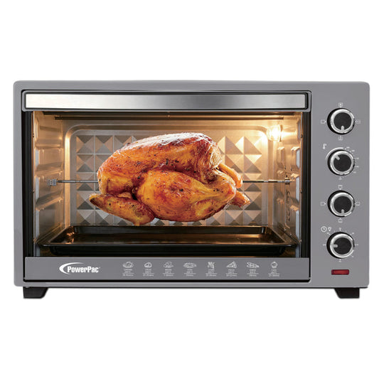 PowerPac Electric Oven 50L with Rotisserie & Convection Functions, 2 Trays & Wire Mesh (PPT45)
