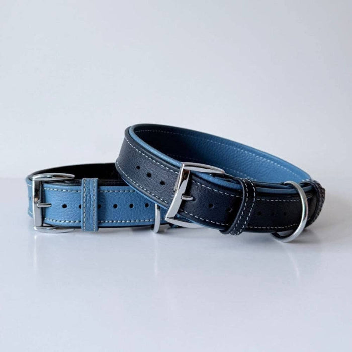 Premium Leather Dog Collar | Turquoise & Navy Blue - Dog.Dog.Cat.