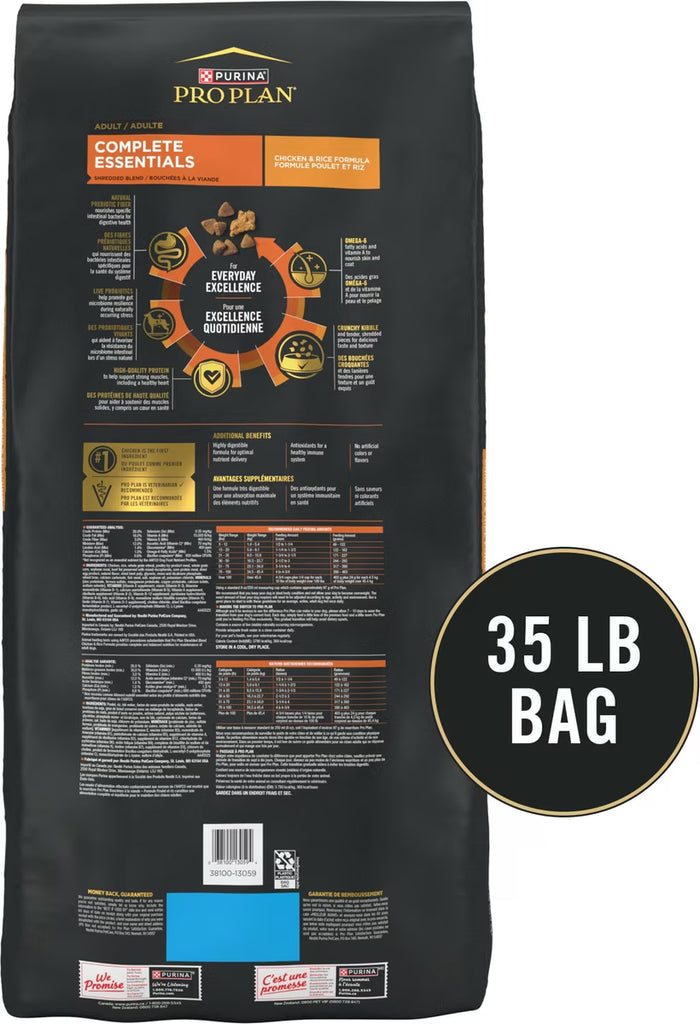 Purina Pro Plan Complete Essentials Shredded Blend Chicken & Rice Dog Food - 35 lb - Dog.Dog.Cat.