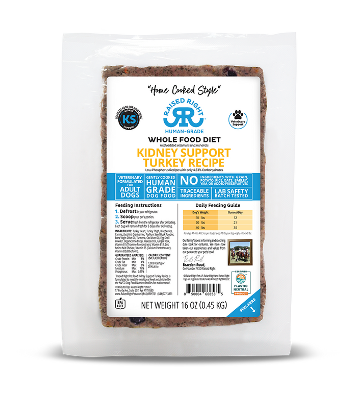 Raised Right Kidney Support Frozen Dog Food – Turkey, Beef & Pork - Dog.Dog.Cat.