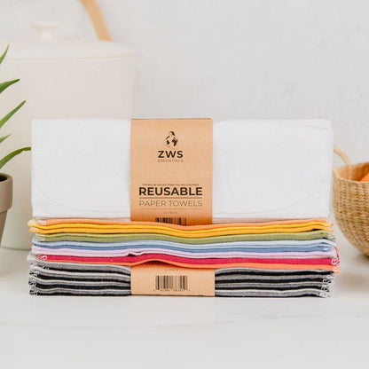 Reusable Paper Towels - 100% Organic Cotton, 12 or 24 Pack - SEATOPIA