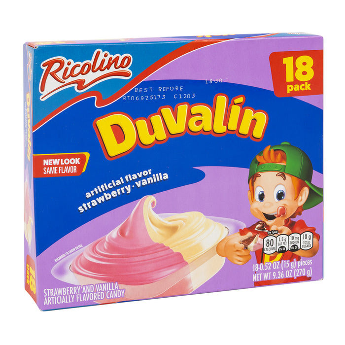 Ricolino Duvalin Bi Sabor Strawberry and Vanilla Candy - 18 Count
