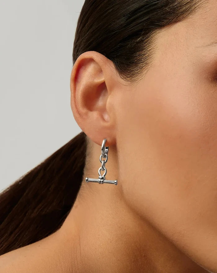 Ridge T-Bar Drop Huggies | Silver Plated Earrings Missoma
