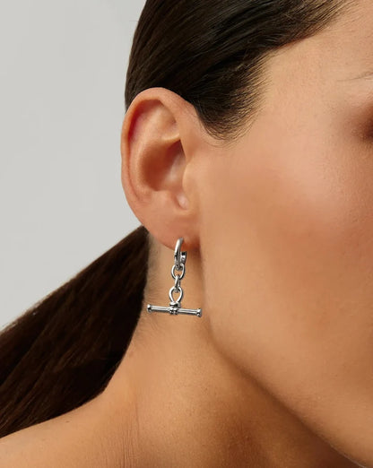 Ridge T-Bar Drop Huggies | Silver Plated Earrings Missoma