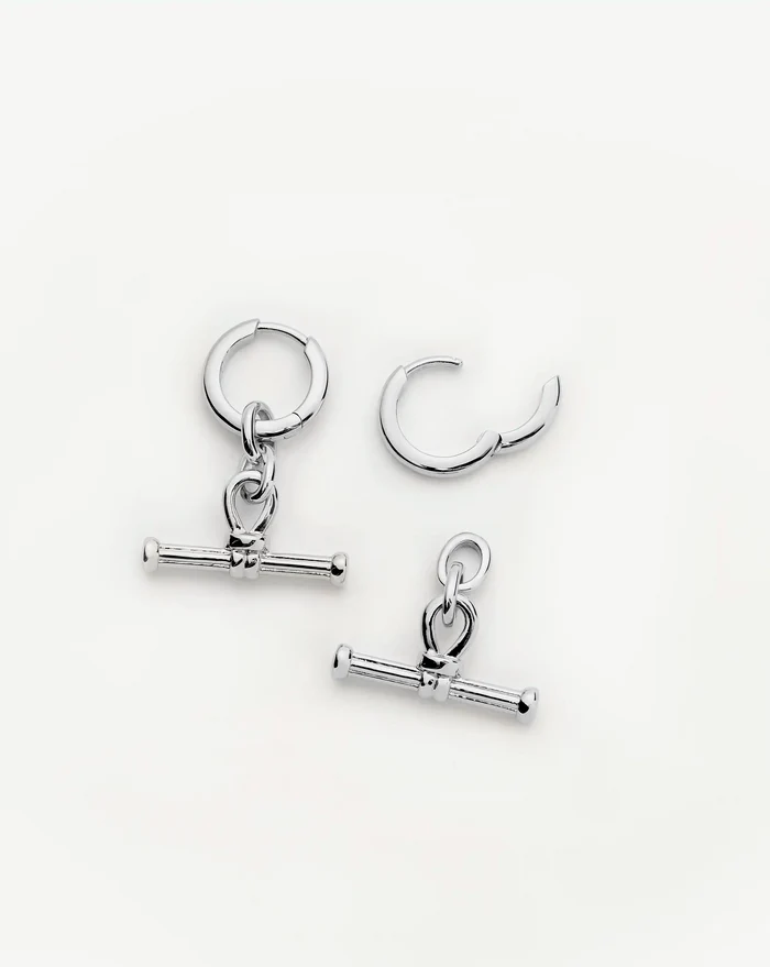 Ridge T-Bar Drop Huggies | Silver Plated Earrings Missoma