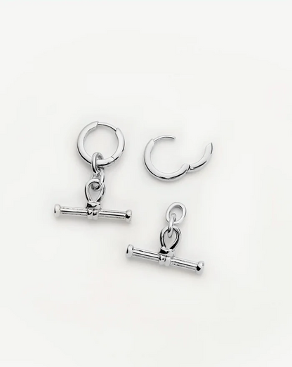 Ridge T-Bar Drop Huggies | Silver Plated Earrings Missoma