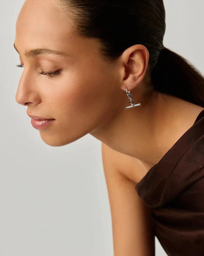 Ridge T-Bar Drop Huggies | Silver Plated Earrings Missoma