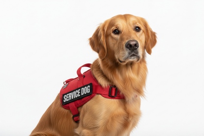 Service Dog wearing harness with your patch