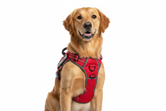 Dog wearing TrueLove harness with Service Dog patch