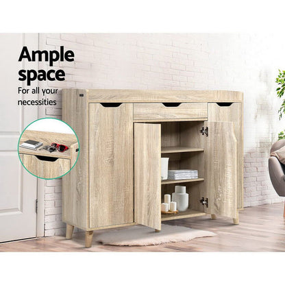 Shoe Cabinet Shoes Storage Rack 120cm Organizer Drawer Cupboard Wood -Home Living Store - -