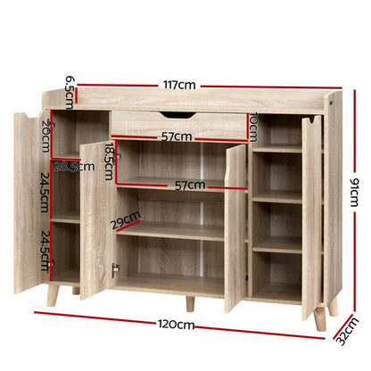 Shoe Cabinet Shoes Storage Rack 120cm Organizer Drawer Cupboard Wood -Home Living Store - -